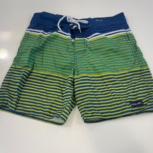 Liquido Boys Green and Navy Striped Swim Trunks